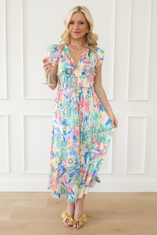 Vibrant Blooms Satin Maxi, Fuchsia