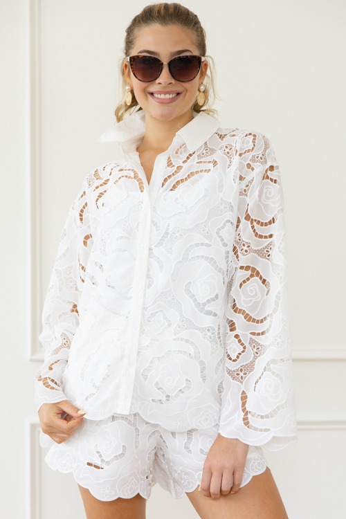 Rose Eyelet Top, White