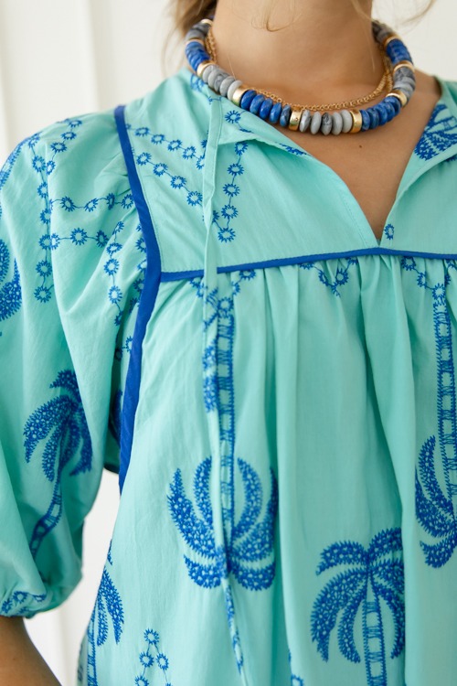 Palm Embroidery Dress, Mint/Blu - 0429-58h.jpg