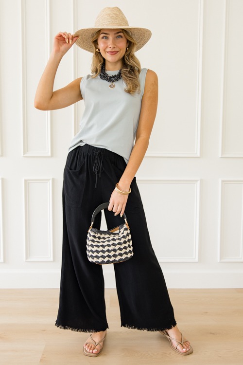 Lola Frayed Linen Pants, Black