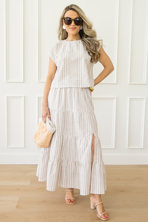 Neutral Lines Skirt Set, Taupe