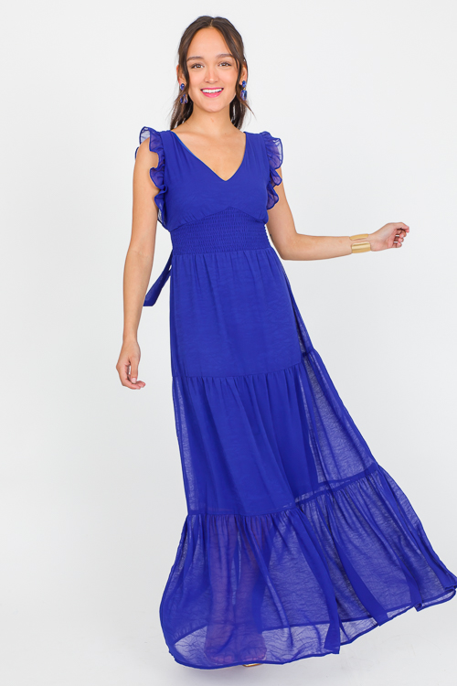 Chiffon Tie Back Maxi, Navy Blu