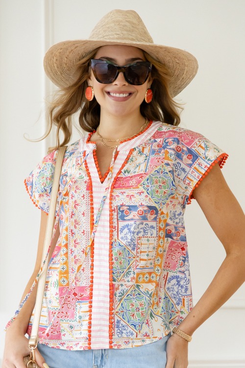 Brandy Printed Top, Pink Mix