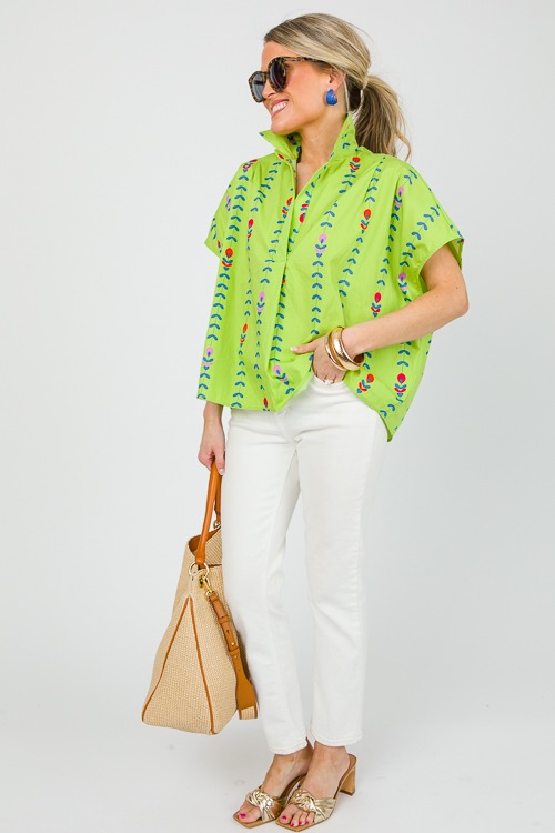 Floral Vine Collared Top, Lime - New Arrivals - The Blue Door Boutique