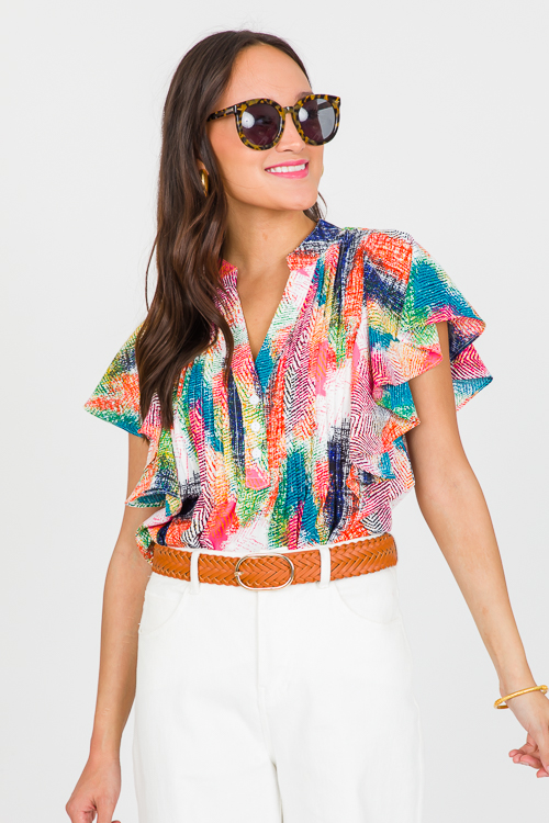 Thinking Out Loud Top, Green/Orange