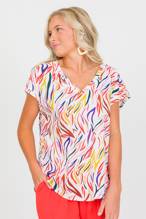 Multi Tiger Stripe Top, Off White - SALE - The Blue Door Boutique