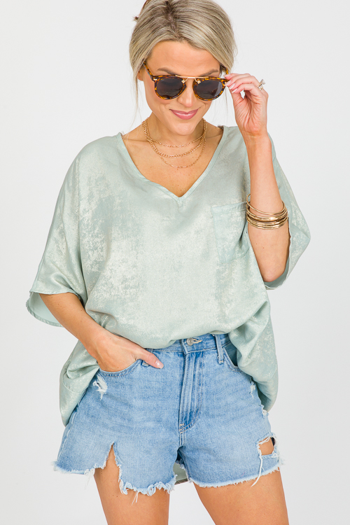 Metallic Oversize Blouse, Sage