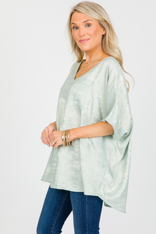 Metallic Oversize Blouse, Sage