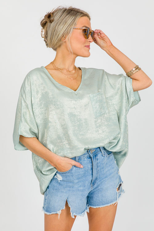 Metallic Oversize Blouse, Sage