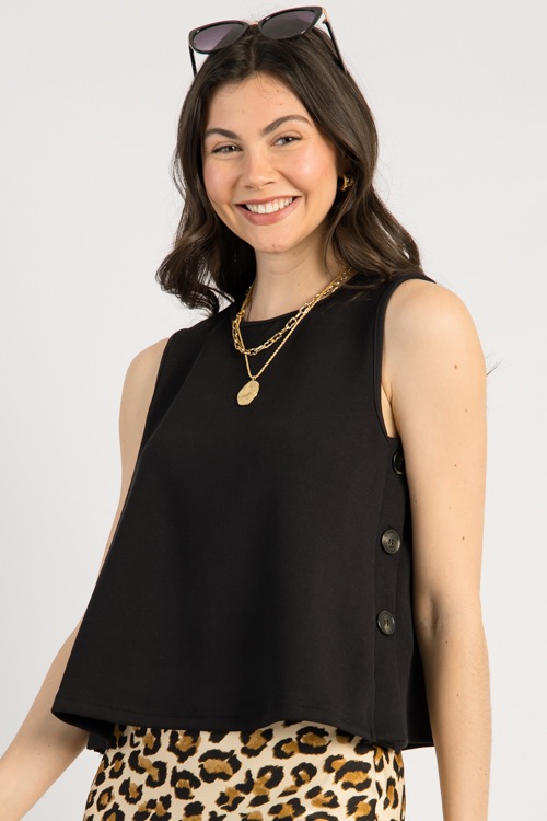 Side Button Knit Tank, Black