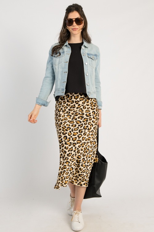 Satin Leopard Maxi Skirt, Cream