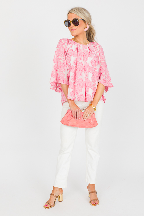 Pleated Paisley Blouse, Rose Pink