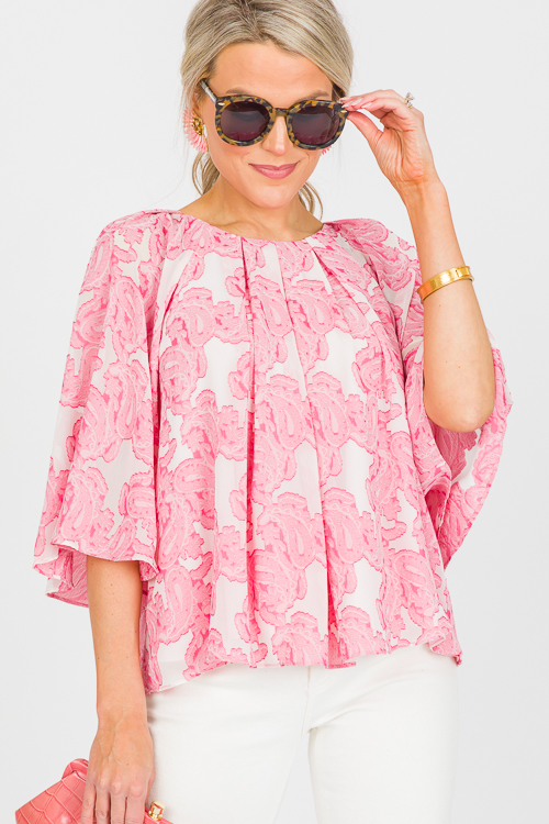 Pleated Paisley Blouse, Rose Pink