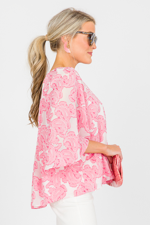 Pleated Paisley Blouse, Rose Pink