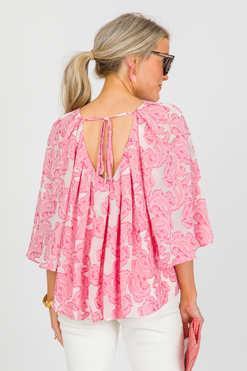 Pleated Paisley Blouse, Rose Pink