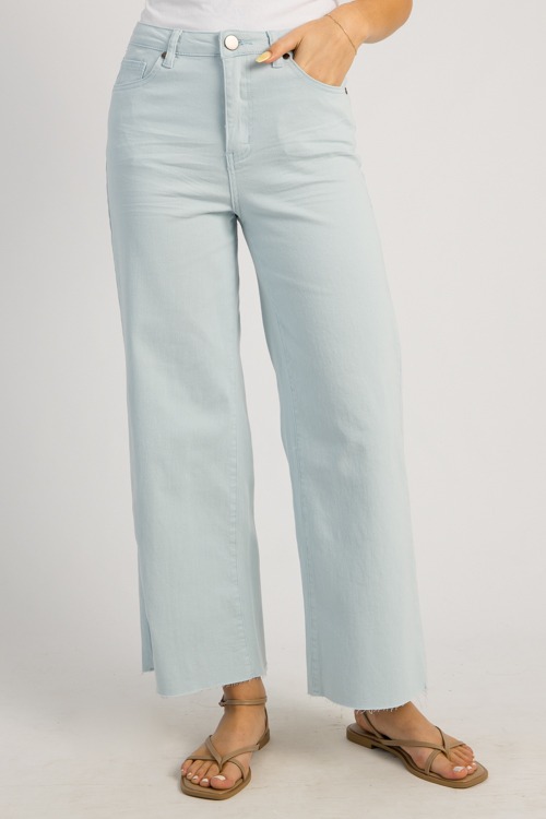 Raw Hem Wide Leg Pants, Snow Blue