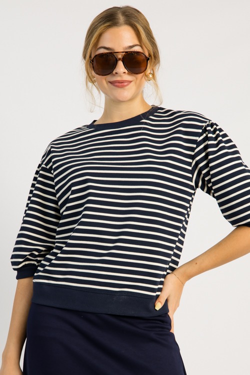 Stripe Pullover Top, Navy/Natural