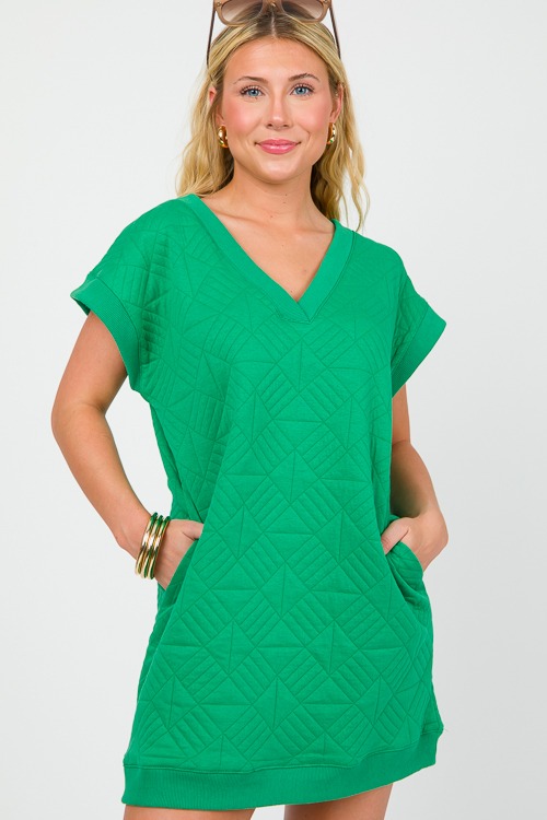 Geo Texture Knit Dress, Green - New Arrivals - The Blue Door Boutique