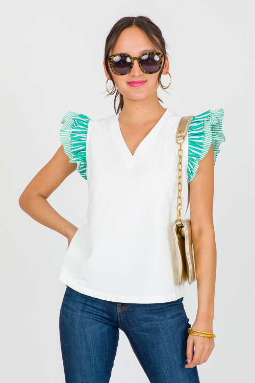 Ruffled Stripes V-Neck, Green