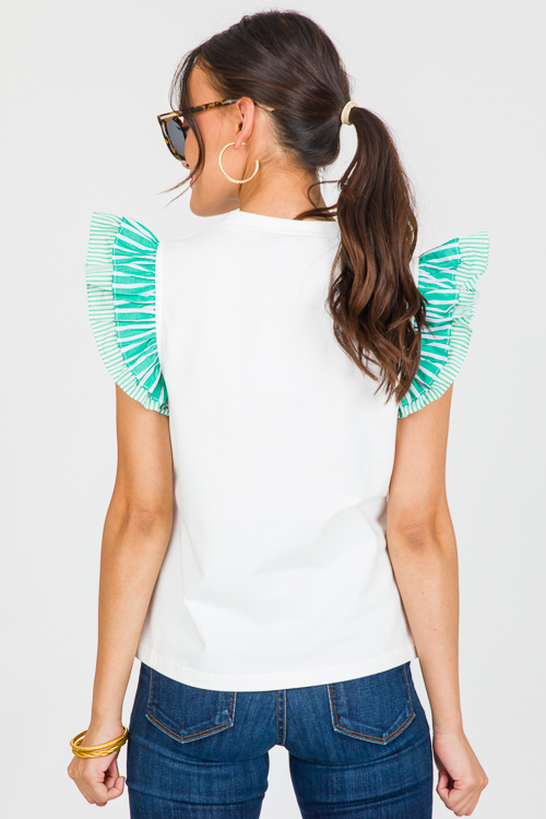 Ruffled Stripes V-Neck, Green