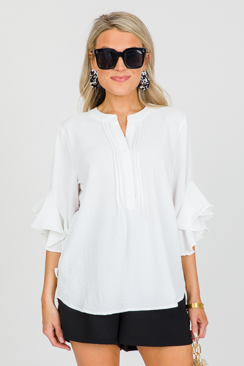 Ruffle Bell Sleeve Top, Off Whi