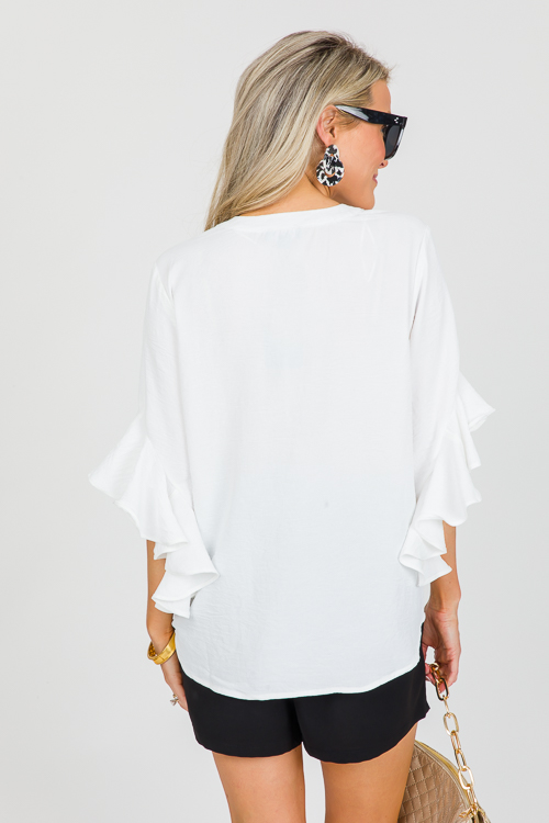 Ruffle Bell Sleeve Top, Off Whi