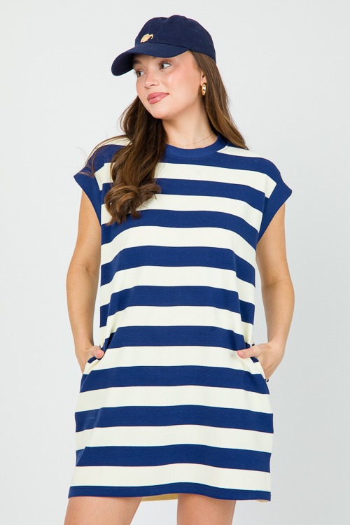 Stretchy Stripe Dress, Navy