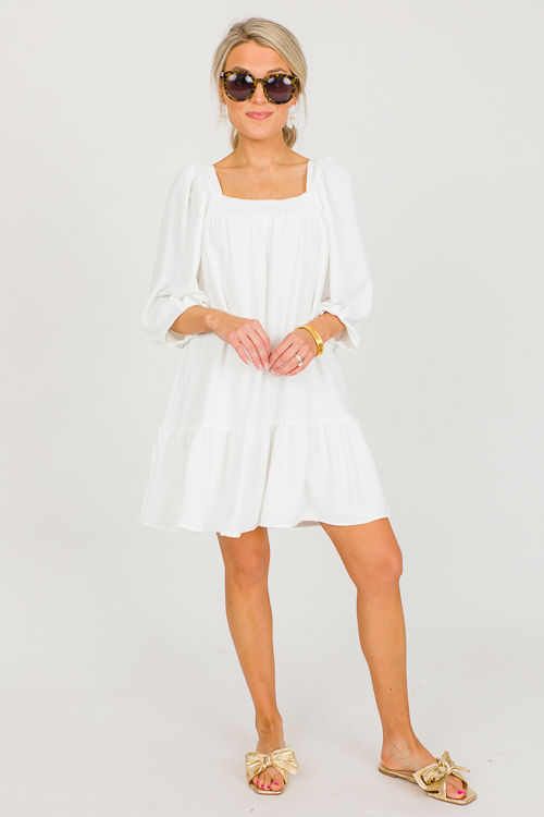 Smock Neck Dress, Off White