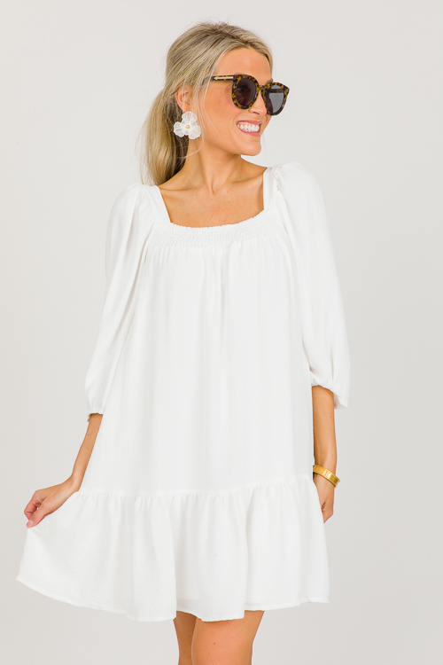 Smock Neck Dress, Off White