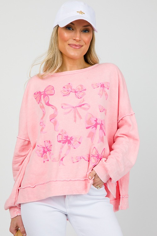 Bow Print Sweatshirt, Pink