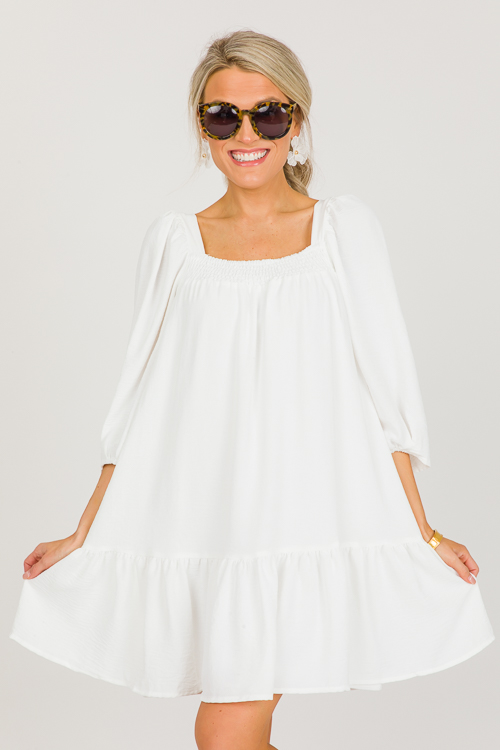 Smock Neck Dress, Off White
