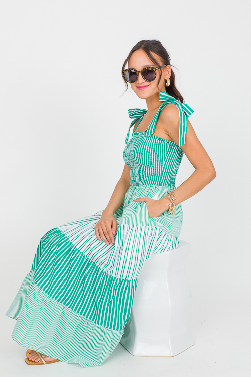 Mix Stripe Smock Midi, Green