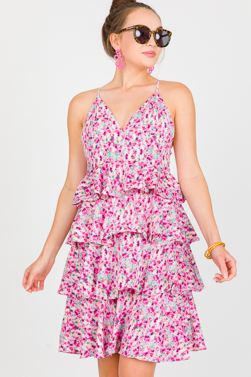 Ruffle Layered Floral Dress, Pi