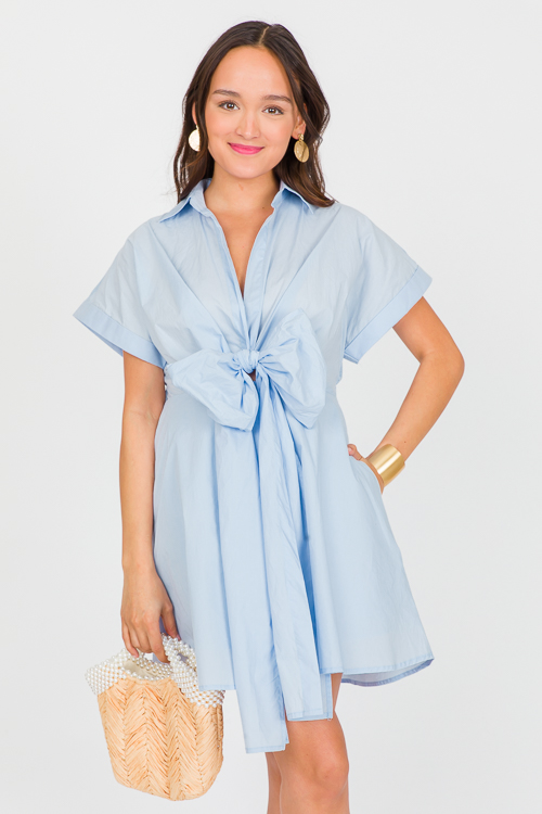 Bow Tie Shirt Dress, Blue - New Arrivals - The Blue Door Boutique