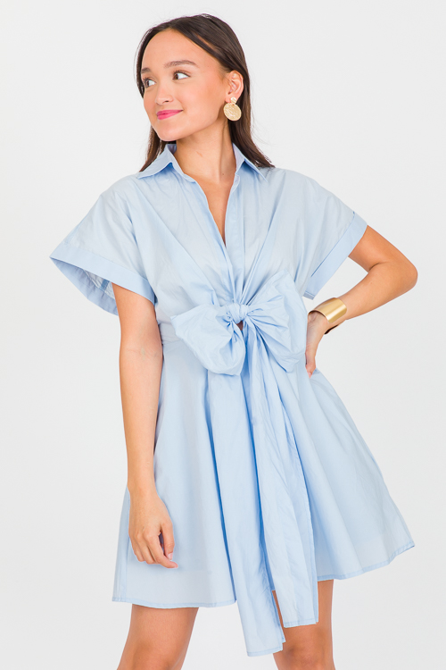 Bow Tie Shirt Dress, Blue - New Arrivals - The Blue Door Boutique