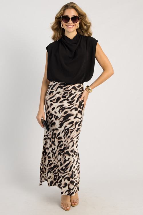 Animal Satin Maxi Skirt, Mauve