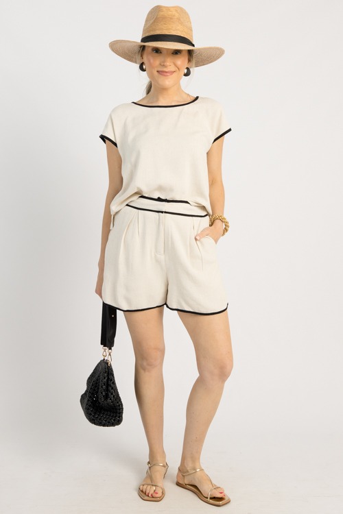 Contrast Trim Linen Set, Natural