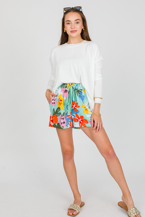 Tropical Floral Shorts, Aqua Mi