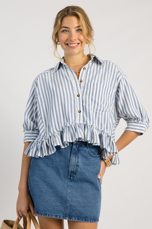 Ruffle Hem Stripe Shirt, Blue - 0505-80.jpg