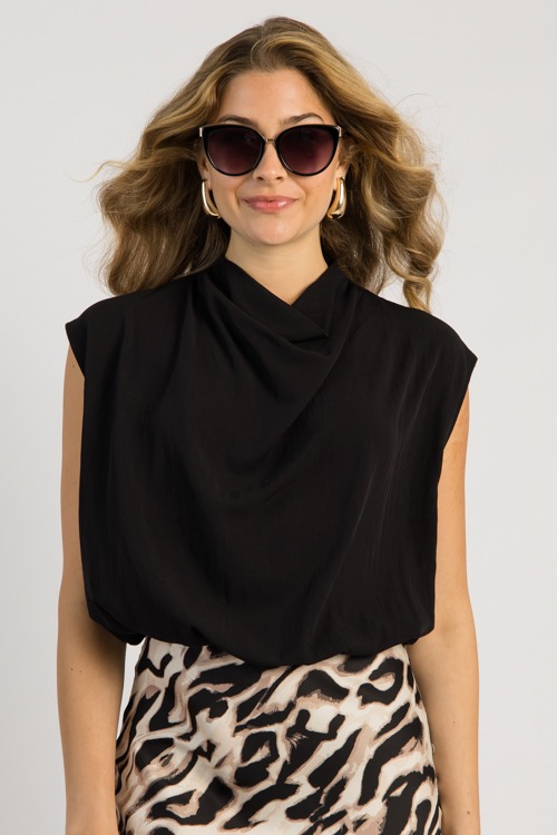 Kylee Drape Neck Top, Black