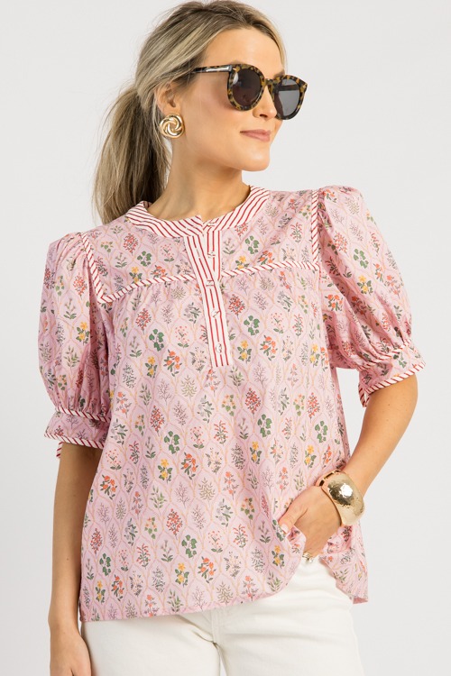 Floral Stripe Trim Top, Pink - 0506-121h.jpg