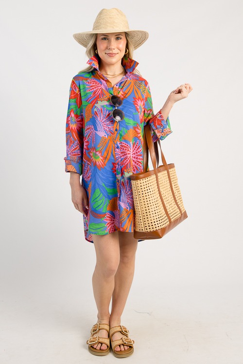 Floral Shirt Dress, Blue Pink
