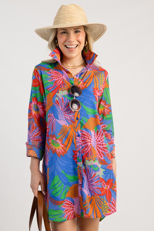 Floral Shirt Dress, Blue Pink