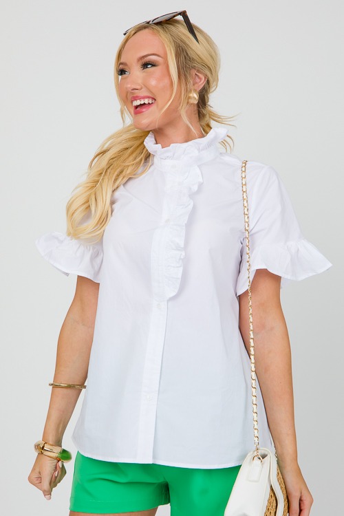 Frilled Button Up Top, Off White