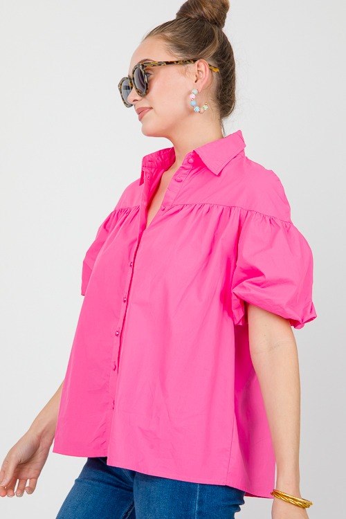 Bubble Sleeve Button Shirt, Pink