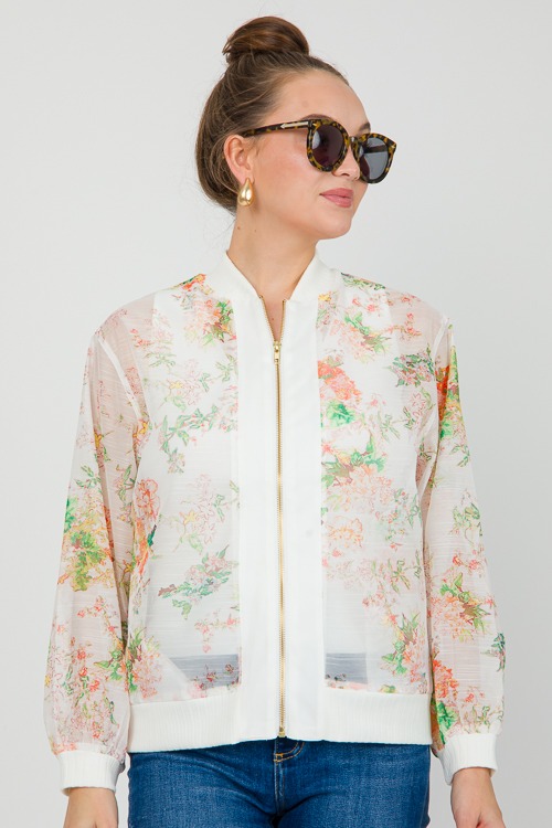 Floral Bomber Jacket, Cream Multi