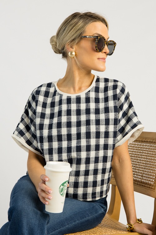 Gingham Tweed Top, Navy