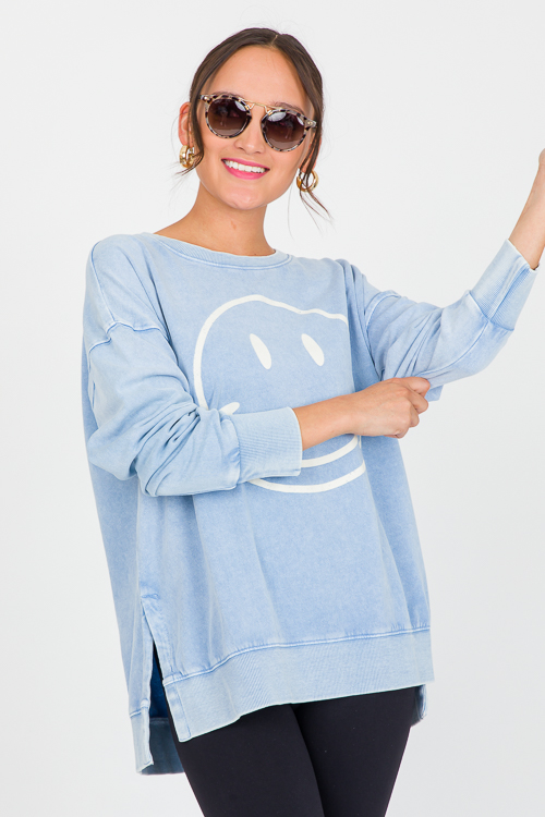 Smiley Sweatshirt, Peri Blue
