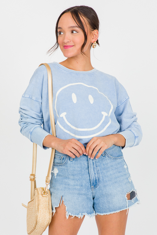 Smiley Sweatshirt, Peri Blue