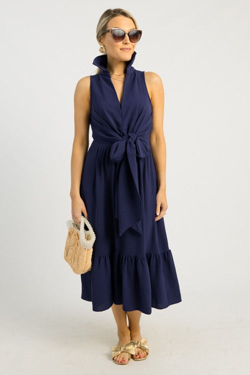 Jamie Tie Waist Midi, Navy